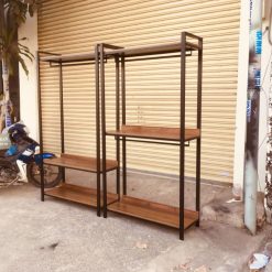 Bộ kệ treo quần áo khung chân sắt mặt gỗ GHT-284