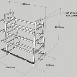Kệ shop giày khung chân sắt mặt gỗ GHT-209 10 2