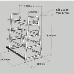 Kệ shop giày khung chân sắt mặt gỗ GHT-209 8 4
