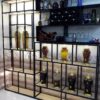 Bộ kệ để bình rượu khung chân sắt mặt gỗ GHK-73 có đèn LED