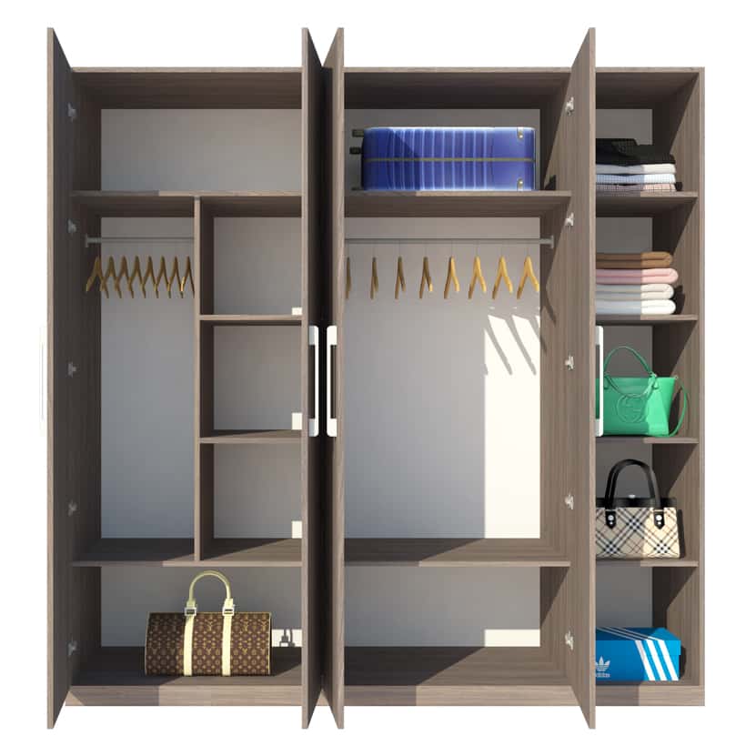 Tủ Áo 4 Cánh Gỗ MDF Melamine Có Kệ GHTop-5252 4 Tủ Áo 4 Cánh Gỗ MDF Melamine Có Kệ GHTop-5252