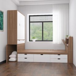 Hệ giường ngủ + tủ quần áo gỗ công nghiệp hiện đại GHF-6401