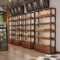 Kệ Shop Khung Sắt Mặt Gỗ Có Tủ GHS-9008