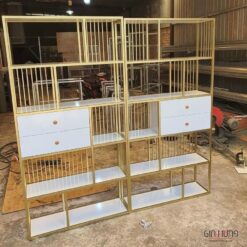 Kệ trang trí khung chân sắt mặt gỗ GHS-8974